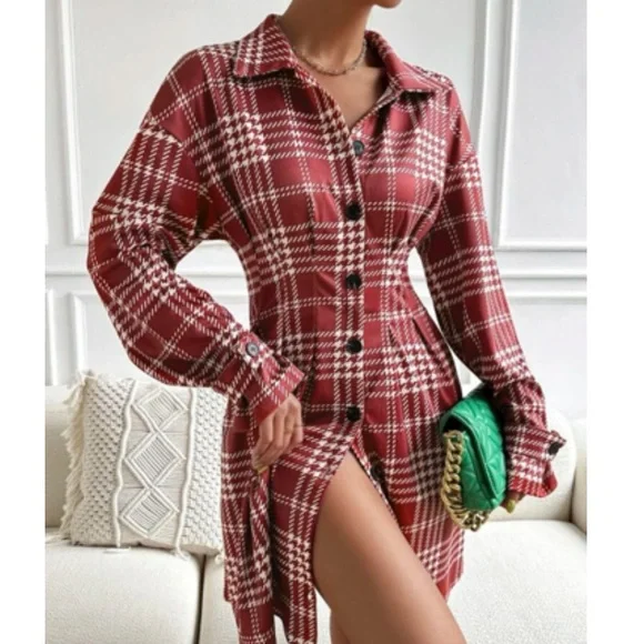 Plaid Button-Up Mini Dress - Picture 10 of 16